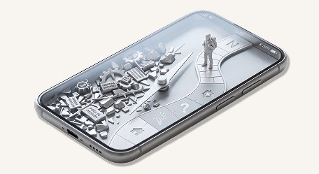 Illustration d'un smartphone affichant un parcours utilisateur en chemin sinueux