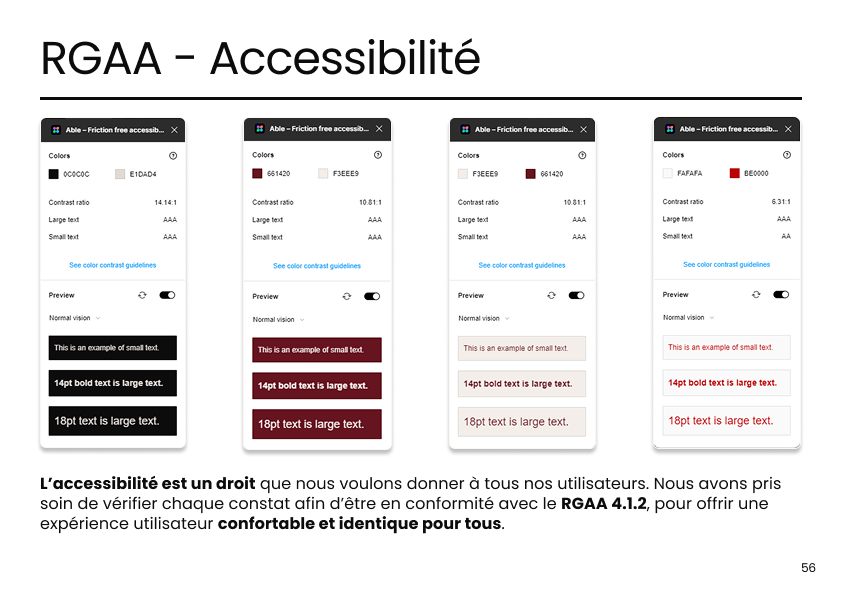 Vérification des contrastes de couleurs RGAA de l'application Eros & Philia