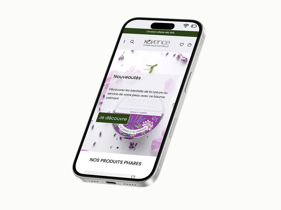 Page de couverture du site e-commerce Novence