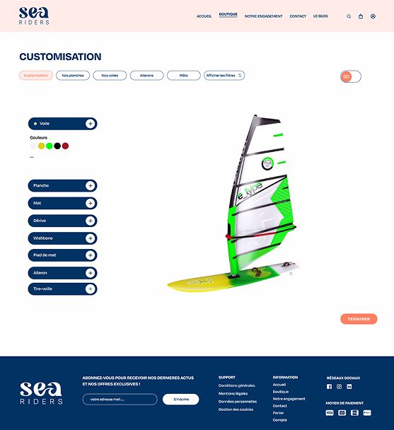 Page boutique du site SeaRiders